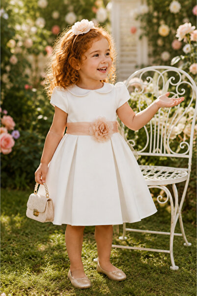 Babyhola Girl's Plain White Satin Evening Dress Ball Gown 7152