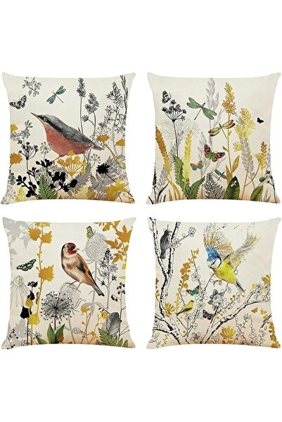 OriTi 4 Pack Decorative Throw Pillow Covers 45x45cm Birds Butterfly and Plant...