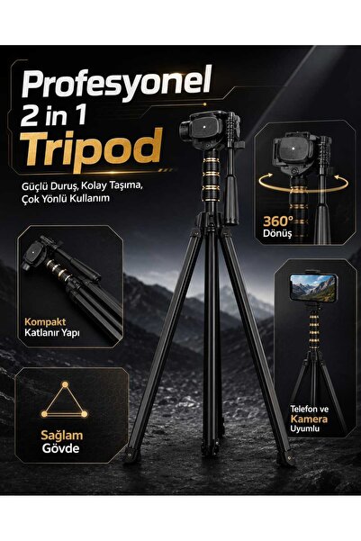 Genel Markalar Rabera 2'si 1 Arada Telefon & Kamera Tripodu -360° Döner Başlı...