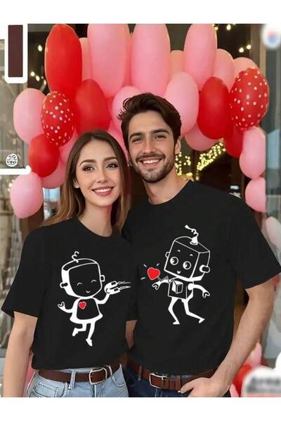 k222 Couple T-Shirt With Printed Collar Sleeves, Casual Short Sleeve Top Spri...