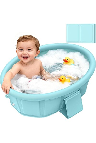 GENERAL Baby Bathtub with Inflatable Top Edge, Extra Stable Infant Bath Tub, ...