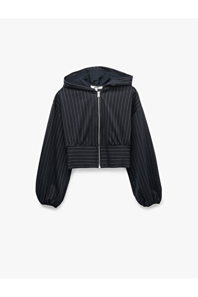Koton Slim Fit Long Sleeve Zippered Striped Hooded Sweatshirt