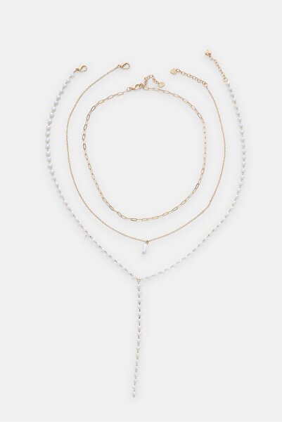 Stradivarius 3'lü suni inci lariat kolye seti