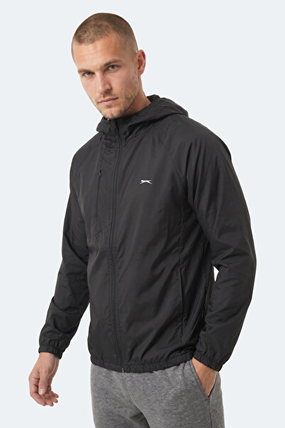 Slazenger REPHAR Ανδρικό αδιάβροχο με κουκούλα και φερμουάρ σε μαύρο χρώμα