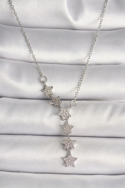 SORA GROUP 316L Steel Silver Color Chain Zircon Stone Star Model Women's Neck...