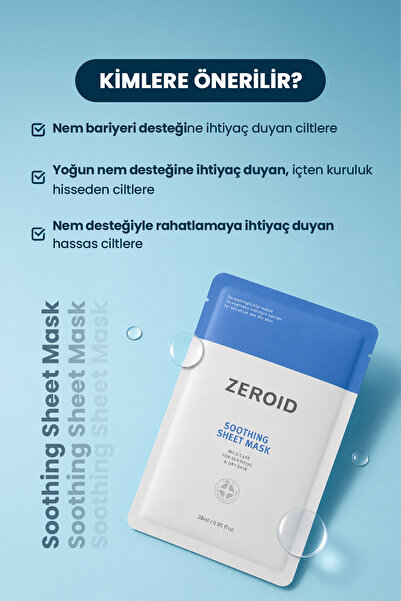 zeroid Yoğun Nem Desteğiyle Rahatlatan, Seramid İçerikli Nemlendirici Maske Soothing Sheet Mask