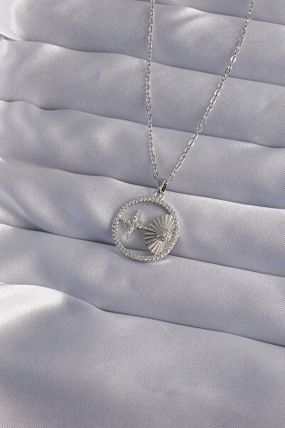 SORA GROUP 316L Steel Chain Silver Color Zircon Stone Star Figured Oval Necklace
