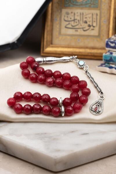 Prestige Natural Agate Stone Faceted Cut 33mm Prayer Beads with Metal Tassel ...