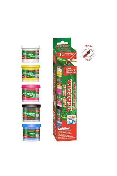 Alpıno Washable Tempera, 5 Colors X 40Ml/Box + Free Brush, Alpino, Black