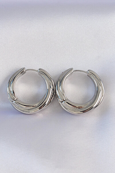 SORA GROUP Brass Silver Color Asymmetric Curved Earrings