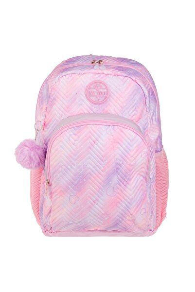 Zâna Casei Pink Rainbow Quilted Backpack with Pompom - 33x18x43cm