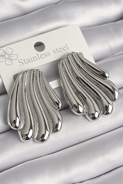 SORA GROUP Brass Silver Color Embroidered Oyster Model Women's Earrings