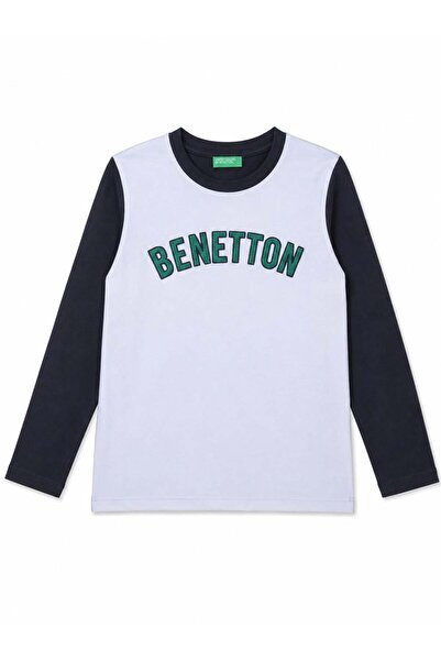 United Colors of Benetton Boys' Color Block Logo Printed Crew Neck Long Sleev...