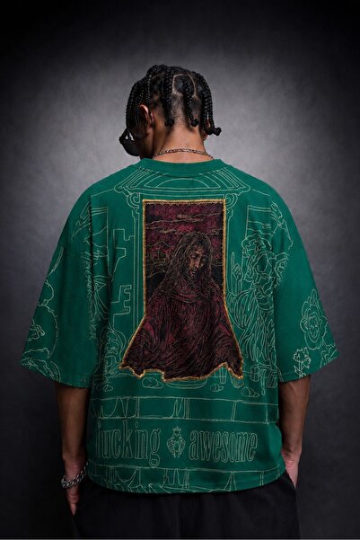 Slatra Ανδρικό μπλουζάκι Green Sanctum Velvet Patch Oversize
