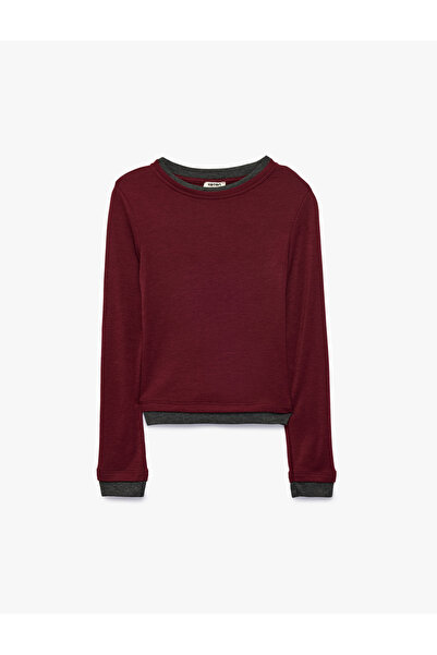 Koton Viscose Blended Color Block Crew Neck Long Sleeve T-Shirt