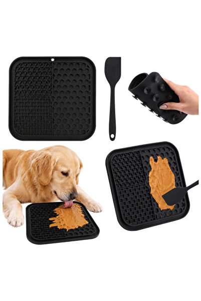 Mardil Covoraș de lins pentru câini anti-stres cu ventuze 20x20 cm Negru, bol...