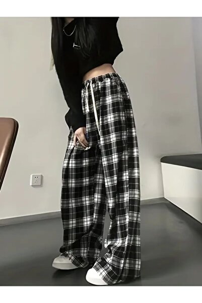 Weekeep Y2K Black and White Plaid Unisex Sweatpants
