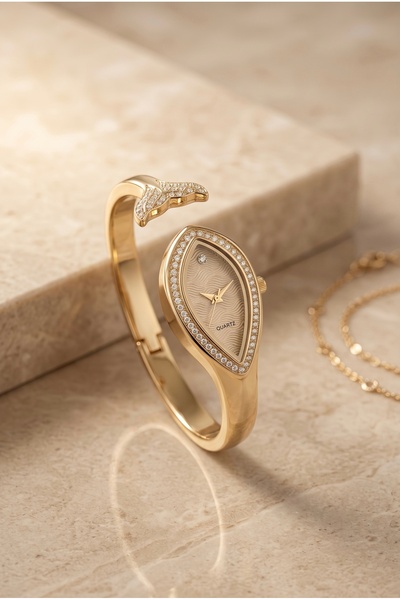 KLISHE Serena Goldfish Women's Steel Watch Gold Color Clasp Drop Case Stone I...