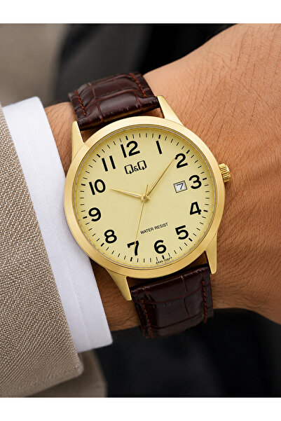 Q&Q Men's Wristwatch Brown Leather Band with Calendar Casual and Classic Styl...