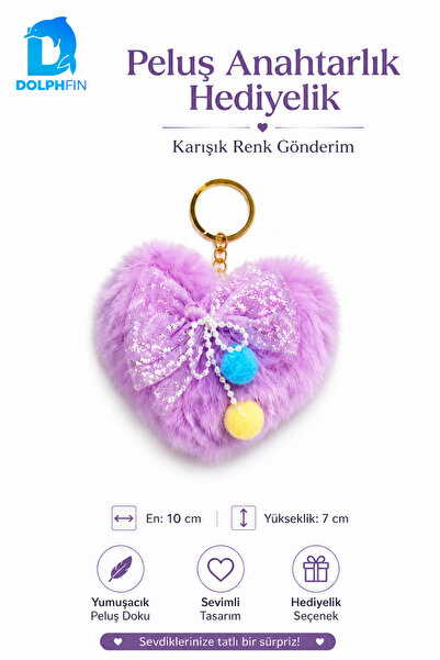 DolphFin Plush Heart Keychain with Bow Bag Ornament Gift 10X7 cm
