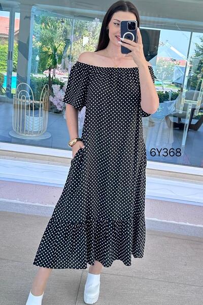 İnce Topuk Madonna Collar Polka Dot Viscose Dress 6Y368