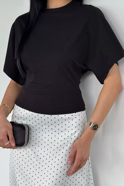 Aryena Black Women's Wide Sleeve Basic T-Shirt
