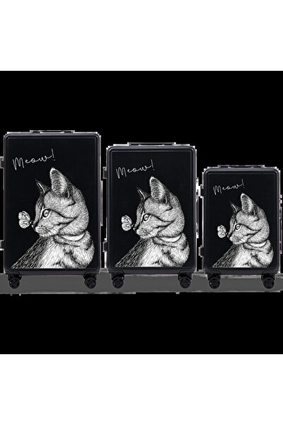 WINGS BRAND Set de 3 valize Wings ABS+ Personalizate NEGRE MEOW