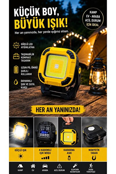 m memita SM-W812 15W 1500 Lümen Şarjlı Kamp Lambası 5 Kademeli LED Fener Mıkn...