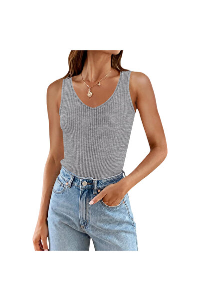 OtherMax Top de damă fără mâneci, cu bretele, striat, sportiv, elegant, confo...