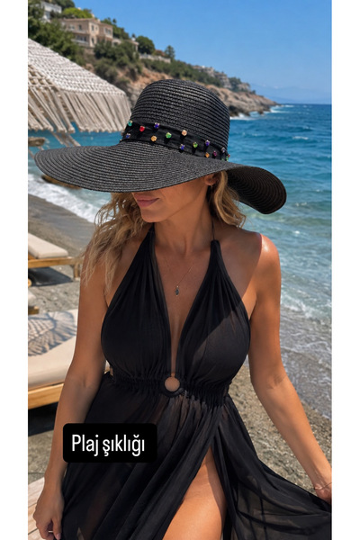 gozdeasutayaccessory Black Stone Beach Hat