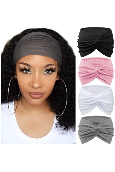 STARSTAR Headbands 4pc vintage elastic crisscross coffee/beige/navy/black.