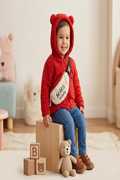 aden kids Checkered Brown Children's Cardigan with Plush Accessories - Unisex...