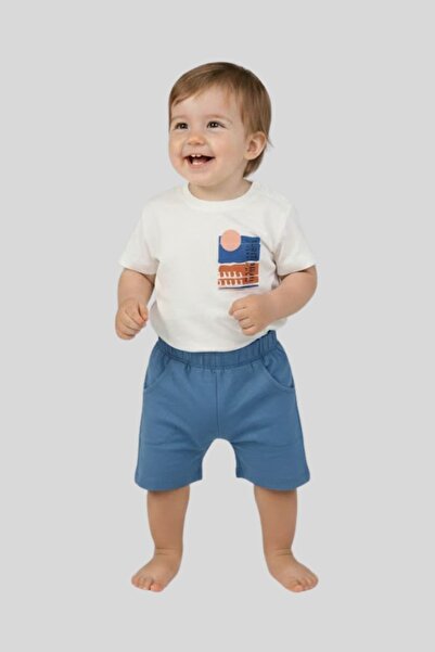 ww waka waka kids store Pocket Detailed Printed White T-Shirt and Blue Shorts...