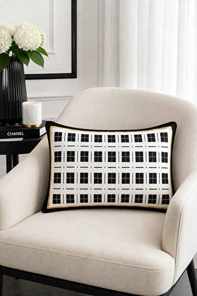 HOMESSA Modern Black Square Patterned 2-Piece Throw Pillow Cover 35X55 cm