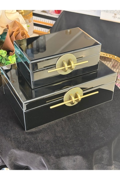 LOKMAN ZÜCCACİYE SHOWROOM 2-Piece Black Glass Metal Decorative Box with Sport...