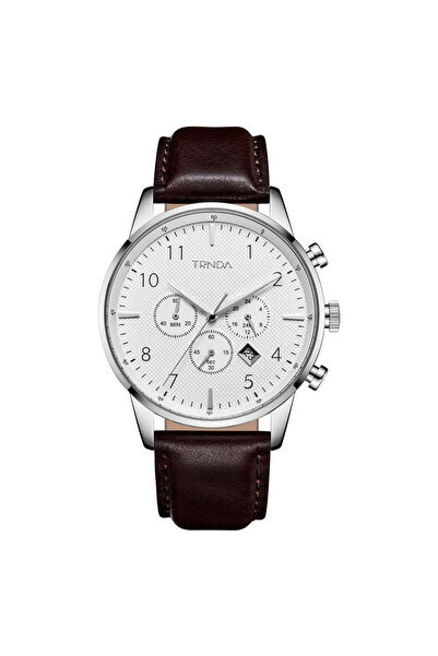 TRNDA Men's Stainless Steel Watch, Brown Leather Band | Trn-43mss