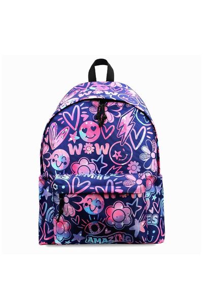 Zâna Casei Ghiozdan albastru cu model roz 32x14x42cm