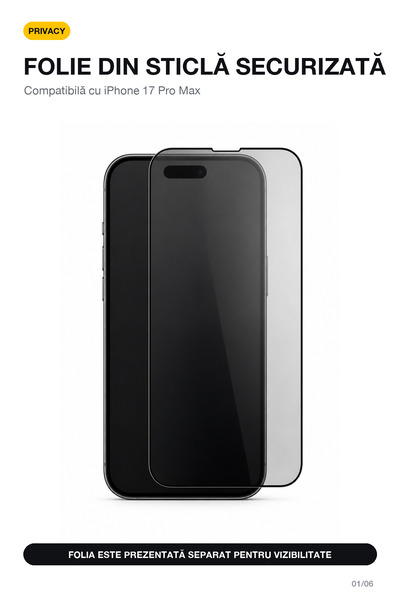 Hexar Folie Privacy iPhone 17 Pro , Sticlă Securizată Anti-Spy , Usor De Aplicat