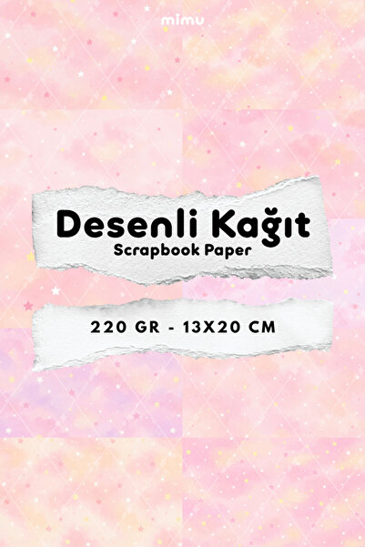 Mimu Art Studio Pembe Pastel Yıldız Gökyüzü Desenli Kağıt Seti Scrapbook Kağı...