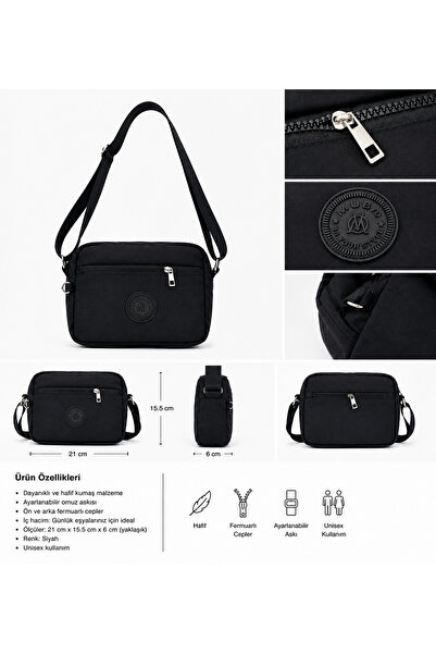 MUBO Unisex Black Shoulder and Crossbody Bag – Daily Bag with Adjustable Stra...
