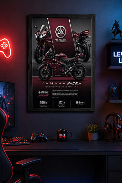 Charmbi Poster cu cadru din lemn Yamaha R6, pictură de perete cadou, imprimar...