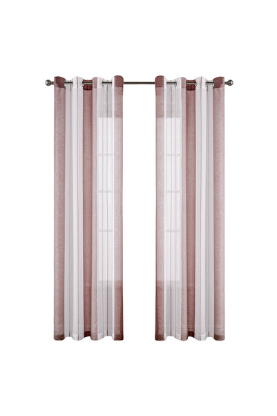 OtherMax Draperii pe inele transparente, dungi roz alb-alb, 140x245 cm, 2 bucăți