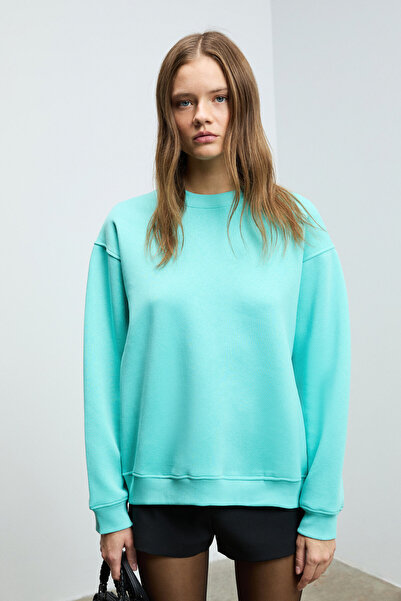 ETHIQUET Karius women's organic cotton fleece-lined oversize round neck blue ...