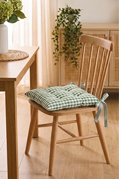 Rivaİstanbul Green Plaid Fiber Filled Chair Cushion 40X40 cm