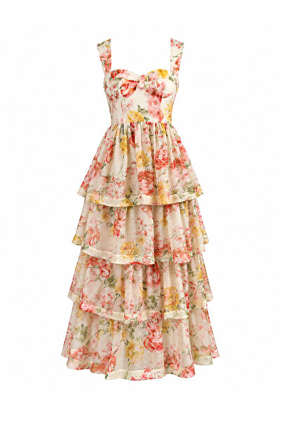 Özge Özgenç Premium Floral Pattern Layered Tulle Dress