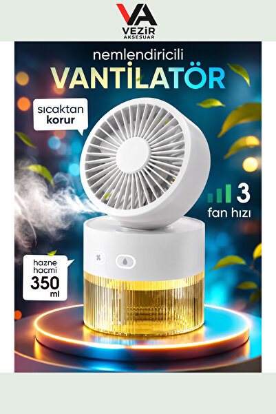 Vezir Aksesuar USB Şarjlı Su Spreyli Mini Fan 3 Kademeli Katlanır Başlık 350M...