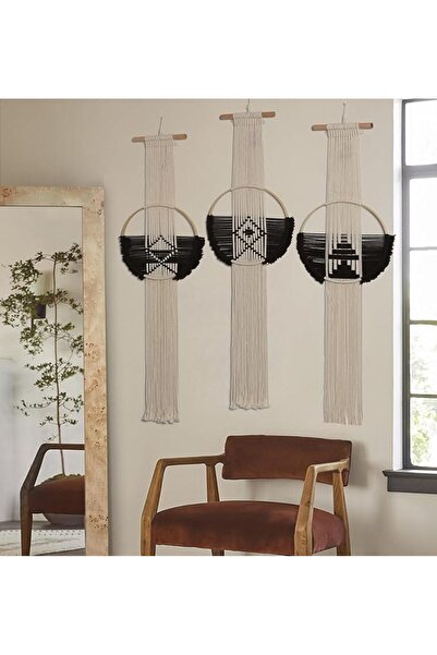 GENERAL Flber Circle Macrame Tapestry Boho Wall Hanging Geometric Lines,11.8"...