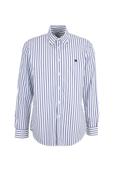 BROOKS BROTHERS Lacivert Erkek Çizgili Gömlek BBSS26MSH055