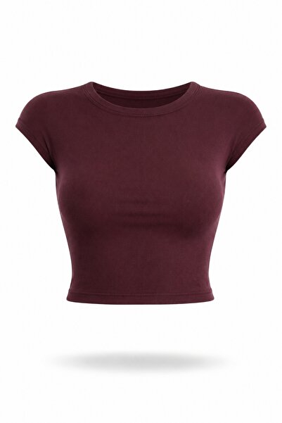 5in1Canpolat Tricou de bază cu guler rotund, roșu Claret 25189