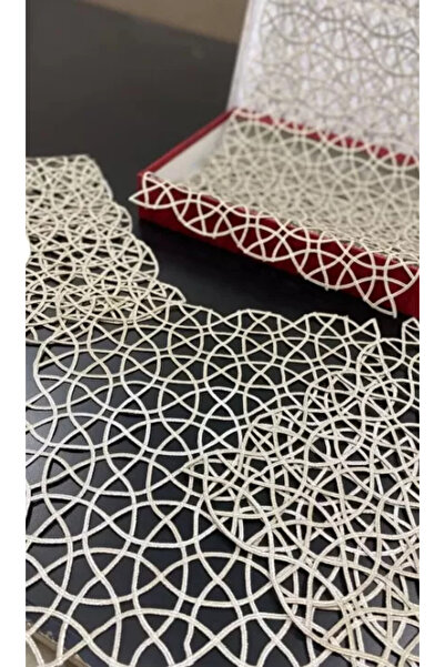 Ceki Home Angles Model Brown 5 Piece Lace Runner Set Tablecloth Living Room Set